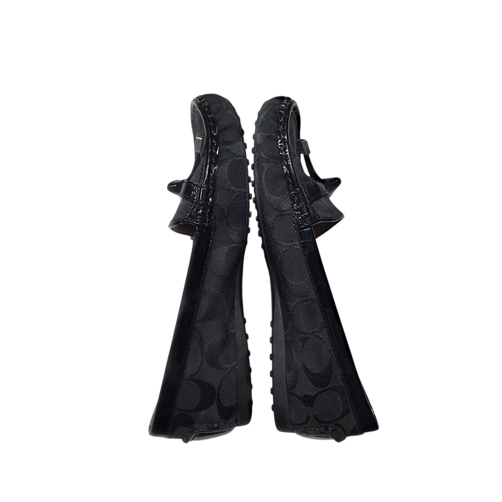Coach Frida Loafers Womens 7.5B Black Signature Canvas Patent Leather Bow Shoes - Picture 6 of 9